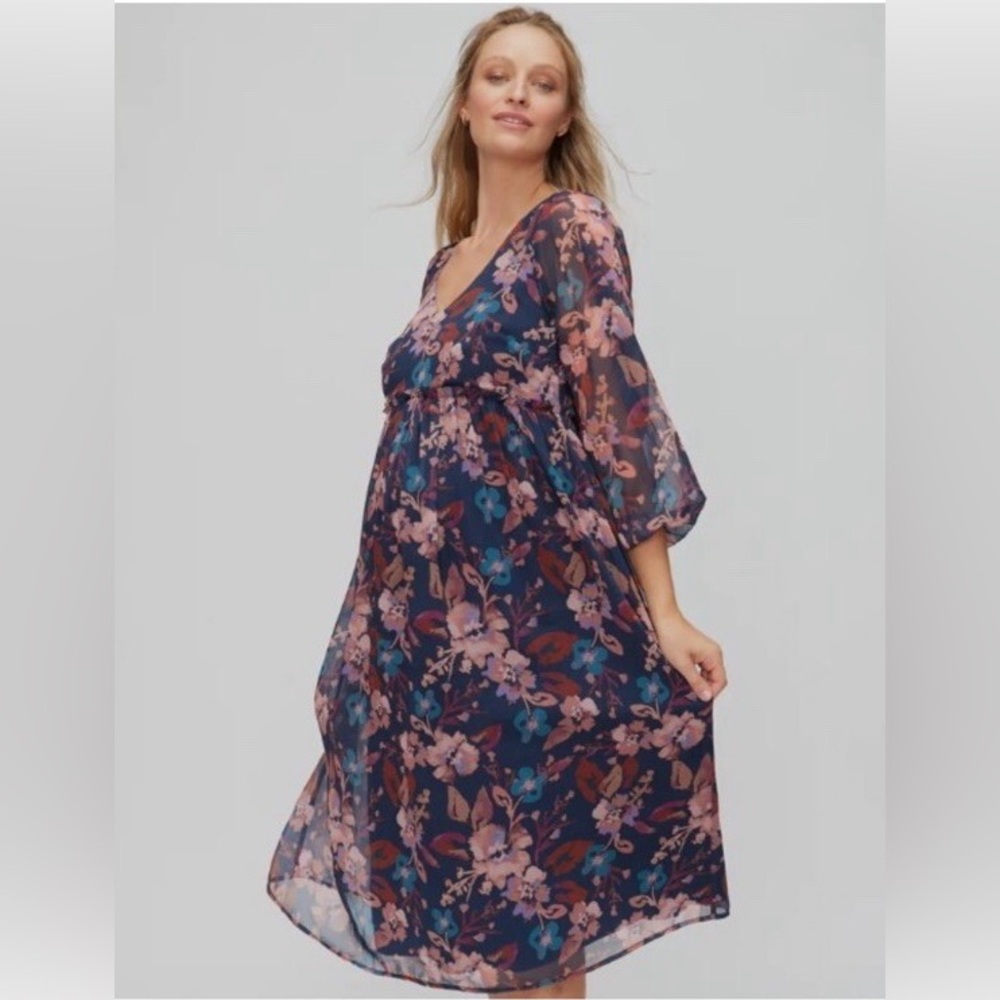 Motherhood Maternity Long sleeve Bohemian Maxi Dress in Brushstroke Floral
